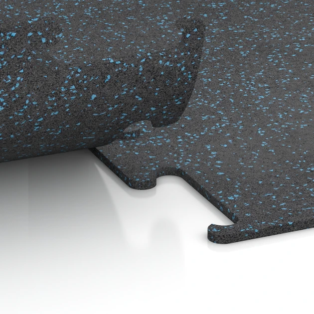 Großaufnahme vom Verbindungssystem von WARCO-Boden 3754 - Fitness Performance Elite Tréninková Podlaha im Farbdesign Lehce modře posypaná. Abmessungen 100 x 100 x 1 cm | 1,00 m².