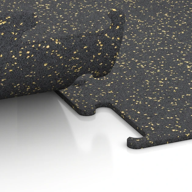 Großaufnahme vom Verbindungssystem von WARCO-Boden 3752 - Sportovní podlaha Fitness Performance Elite im Farbdesign Lehce žlutě posypaná. Abmessungen 100 x 100 x 1 cm.