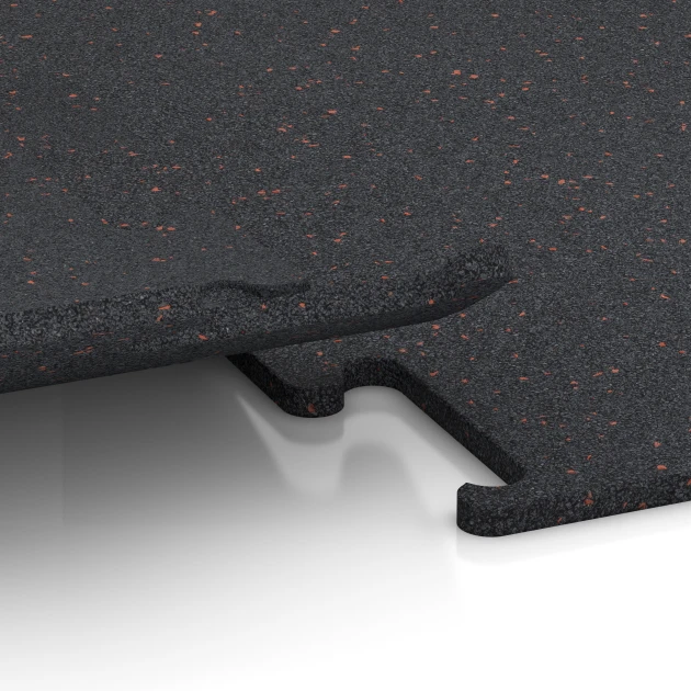 Großaufnahme vom Verbindungssystem von WARCO-Boden 3757 - Fitness Performance Elite Tréninková Podlaha im Farbdesign Lehce červeně posypaná. Abmessungen 100 x 100 x 1,5 cm | 1,00 m².