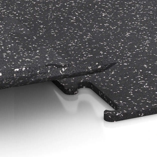 Großaufnahme vom Verbindungssystem von WARCO-Boden 3777 - Fitness Performance Elite Tréninková Podlaha im Farbdesign Lehce šedě posypaná. Abmessungen 100 x 100 x 1,5 cm | 1,00 m².