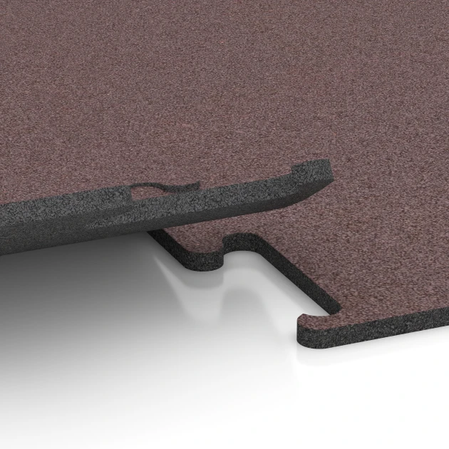 Großaufnahme vom Verbindungssystem von WARCO-Boden 6153 - Fitness Performance Elite Tréninková Podlaha im Farbdesign Minerální červená. Abmessungen 50 x 50 x 1,5 cm | 0,25 m².