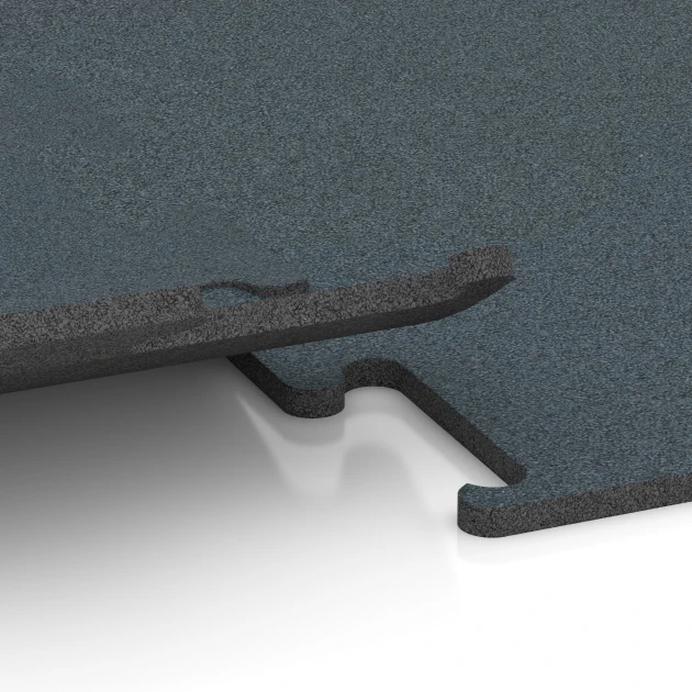 Großaufnahme vom Verbindungssystem von WARCO-Boden 6165 - Fitness Performance Elite Tréninková Podlaha im Farbdesign Kapradinová zelená. Abmessungen 50 x 50 x 1,5 cm | 0,25 m².