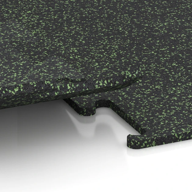 Großaufnahme vom Verbindungssystem von WARCO-Boden 3771 - Sportovní podlaha Fitness Performance Elite im Farbdesign Lehký zelený posypaný. Abmessungen 50 x 50 x 1,5 cm | 0,25 m².