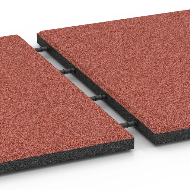 Großaufnahme vom Verbindungssystem von WARCO-Boden 6128 - Tlumicí deska – 95 cm im Farbdesign Rajčatově červená. Abmessungen 50 x 50 x 3 cm | 0,25 m².
