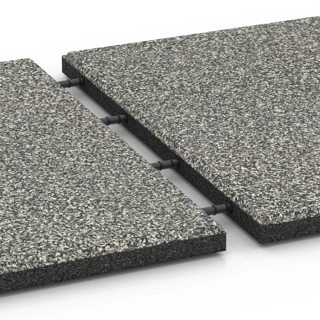 Großaufnahme vom Verbindungssystem von WARCO-Boden 6414 - Dopadová dlaždice EPDM – 90 cm im Farbdesign Šedá žula. Abmessungen 50 x 50 x 3 cm | 0,25 m².