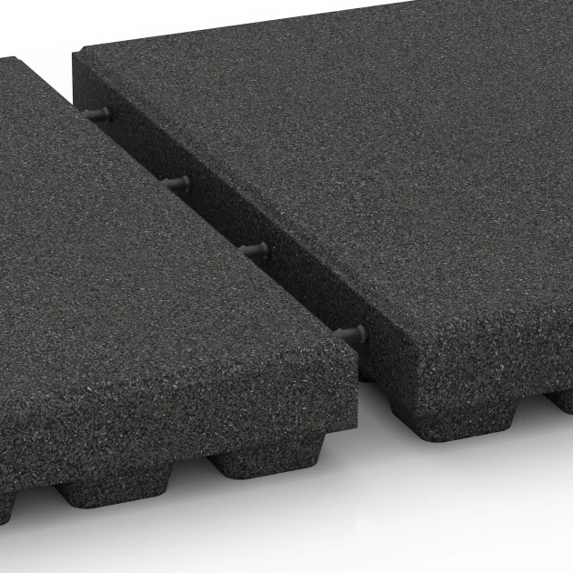 Großaufnahme vom Verbindungssystem von WARCO-Boden 6139 - Dopadová dlažba – 205 cm im Farbdesign Antracit. Abmessungen 50 x 50 x 7 cm.