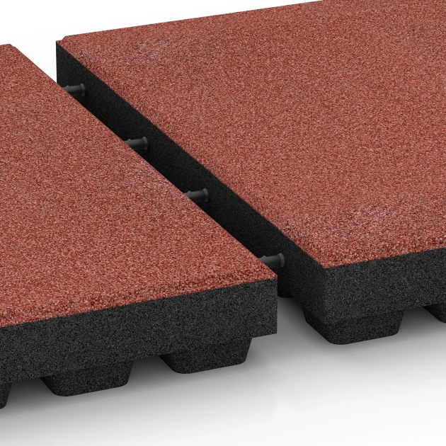 Großaufnahme vom Verbindungssystem von WARCO-Boden 6140 - Dopadová dlažba – 205 cm im Farbdesign Rajčatově červená. Abmessungen 50 x 50 x 7 cm.