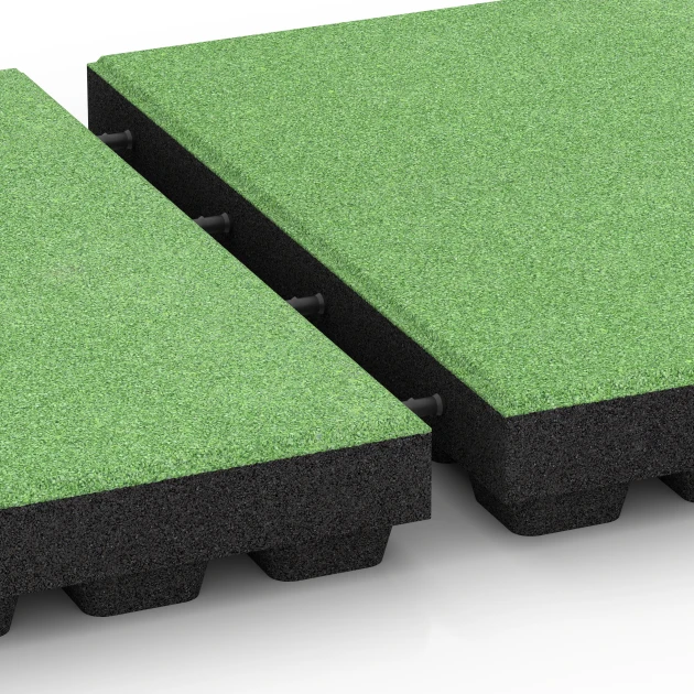 Großaufnahme vom Verbindungssystem von WARCO-Boden 6141 - Dopadová dlažba – 205 cm im Farbdesign Lipová zelená. Abmessungen 50 x 50 x 7 cm.