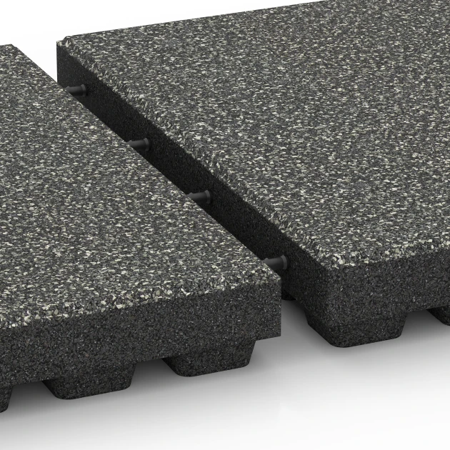 Großaufnahme vom Verbindungssystem von WARCO-Boden 6440 - Dopadová dlažba – 210 cm im Farbdesign Tmavě šedá žula. Abmessungen 50 x 50 x 7 cm.