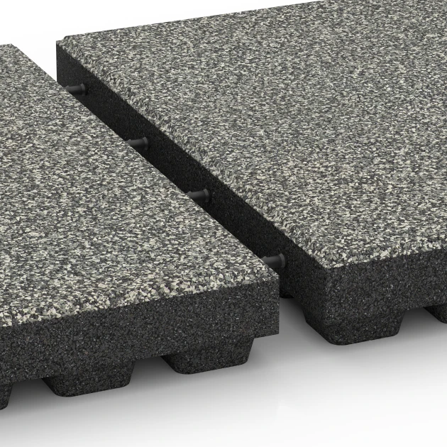 Großaufnahme vom Verbindungssystem von WARCO-Boden 6441 - Dopadová dlažba – 210 cm im Farbdesign Šedá žula. Abmessungen 50 x 50 x 7 cm.