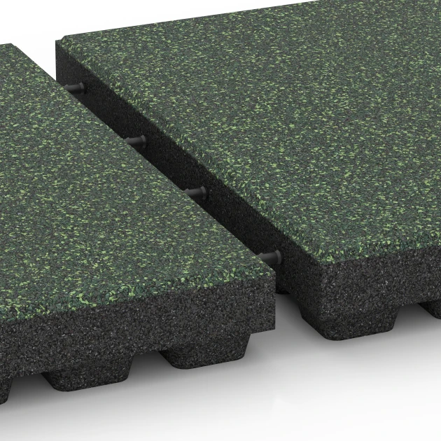 Großaufnahme vom Verbindungssystem von WARCO-Boden 6442 - Dopadová dlažba – 210 cm im Farbdesign Anglický trávník. Abmessungen 50 x 50 x 7 cm.