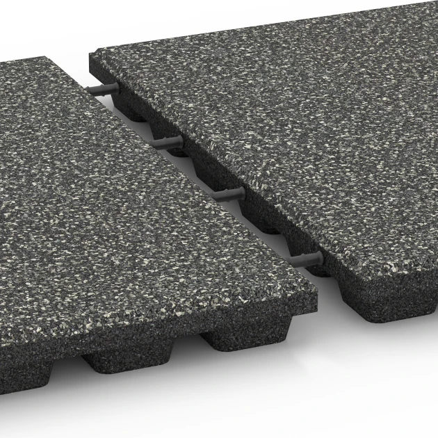 Großaufnahme vom Verbindungssystem von WARCO-Boden 6431 - Dopadová dlažba – 160 cm im Farbdesign Tmavě šedá žula. Abmessungen 50 x 50 x 4,8 cm.