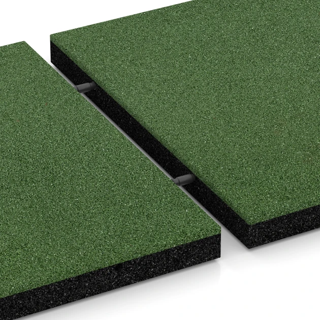 Großaufnahme vom Verbindungssystem von WARCO-Boden 6261 - Tlumicí deska – 150 cm im Farbdesign Travní zelená. Abmessungen 50 x 50 x 4,5 cm.