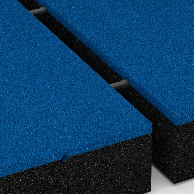 Großaufnahme vom Verbindungssystem von WARCO-Boden 6280 - Tlumicí deska – 300 cm im Farbdesign Nebesky modrá. Abmessungen 50 x 50 x 11 cm.