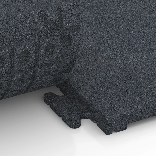 Großaufnahme vom Verbindungssystem von WARCO-Boden 7055 - Gumová dlažba Linea im Farbdesign Břidlicová šedá. Abmessungen 50 x 50 x 3 cm | 0,25 m².