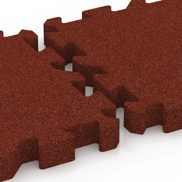 Großaufnahme vom Verbindungssystem von WARCO-Boden 6406 - Dopadová dlaždice – 220 cm im Farbdesign Cihlově červená. Abmessungen 50 x 50 x 6 cm | 0,25 m².