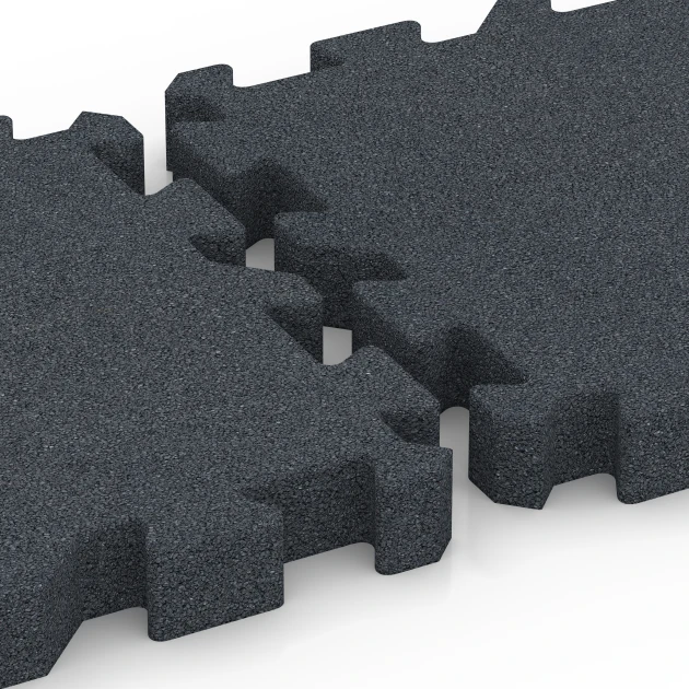 Großaufnahme vom Verbindungssystem von WARCO-Boden 6319 - Puzzle dlaždice na dětské hřiště im Farbdesign Břidlicová šedá. Abmessungen 50 x 50 x 6 cm | 0,25 m².
