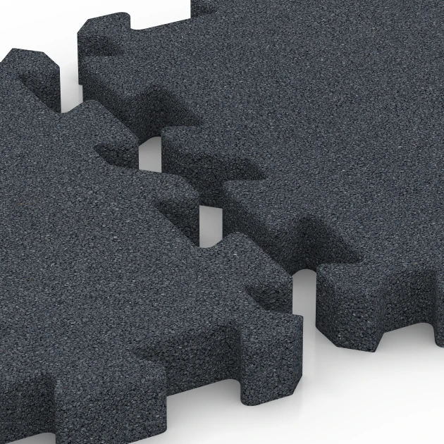 Großaufnahme vom Verbindungssystem von WARCO-Boden 6317 - Puzzle dlaždice na dětské hřiště im Farbdesign Břidlicová šedá. Abmessungen 50 x 50 x 5 cm | 0,25 m².