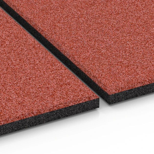 Großaufnahme vom Verbindungssystem von WARCO-Boden 6380 - Stájová rohož im Farbdesign Cihlově červená. Abmessungen 100 x 100 x 3 cm | 1,00 m².