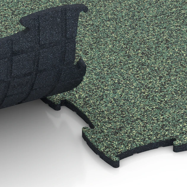 Großaufnahme vom Verbindungssystem von WARCO-Boden 6906 - Halová podlaha pro psí sport im Farbdesign Anglický trávník. Abmessungen 97,1 x 97,1 × 1,8 cm.