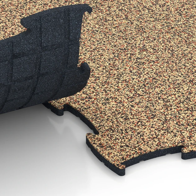 Großaufnahme vom Verbindungssystem von WARCO-Boden 6907 - Halová podlaha pro psí sport im Farbdesign Terakota. Abmessungen 97,1 x 97,1 × 1,8 cm.