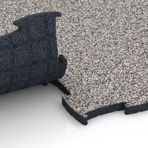 Großaufnahme vom Verbindungssystem von WARCO-Boden 6851 - Fitness Active podlaha im Farbdesign Šedá žula. Abmessungen 97,1 x 97,1 x 2,8 cm.