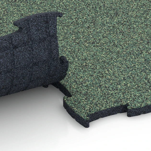 Großaufnahme vom Verbindungssystem von WARCO-Boden 6852 - Fitness Active podlaha im Farbdesign Anglický trávník. Abmessungen 97,1 x 97,1 x 2,8 cm.