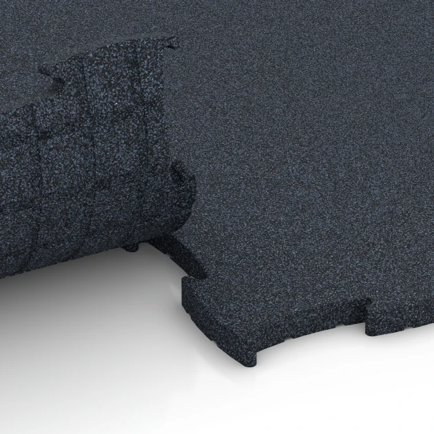 Großaufnahme vom Verbindungssystem von WARCO-Boden 6963 - Fitness Premium sportovní podlaha im Farbdesign Antracit. Abmessungen 99 x 99 x 2,8 cm.