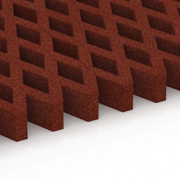 Großaufnahme vom Verbindungssystem von WARCO-Boden 7013 - Dopadová zatravňovací dlažba im Farbdesign Cihlově červená. Abmessungen 100 × 100 × 8 cm.