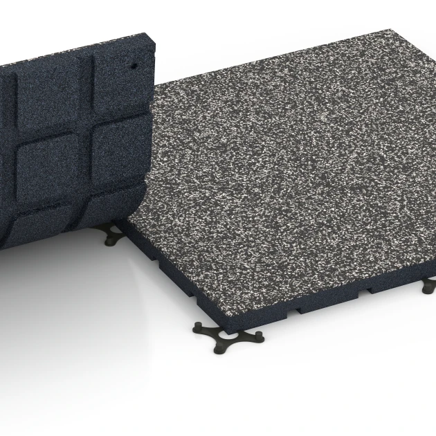Großaufnahme vom Verbindungssystem von WARCO-Boden 7132 - Sportovní podlaha pro venkovní fitness im Farbdesign Tmavě šedá žula. Abmessungen 60 x 60 x 3 cm | 0,36 m².