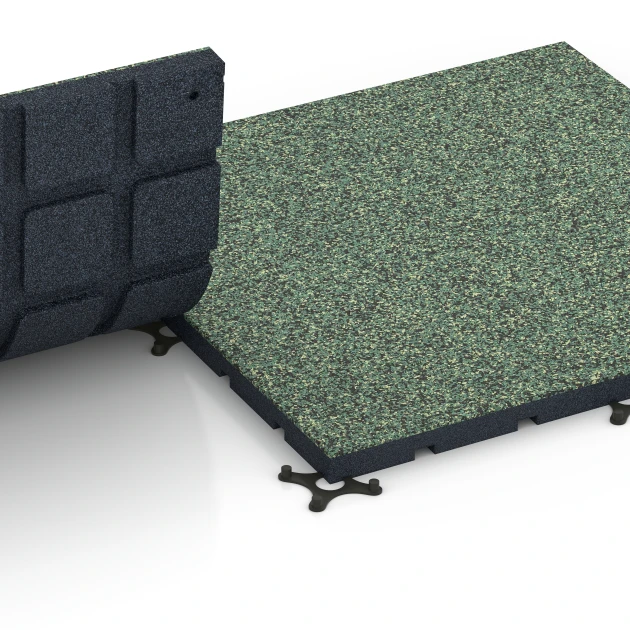Großaufnahme vom Verbindungssystem von WARCO-Boden 7134 - Sportovní podlaha pro venkovní fitness im Farbdesign Anglický trávník. Abmessungen 60 x 60 x 3 cm | 0,36 m².