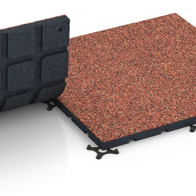 Großaufnahme vom Verbindungssystem von WARCO-Boden 7136 - Sportovní podlaha pro venkovní fitness im Farbdesign Etna. Abmessungen 60 x 60 x 3 cm | 0,36 m².