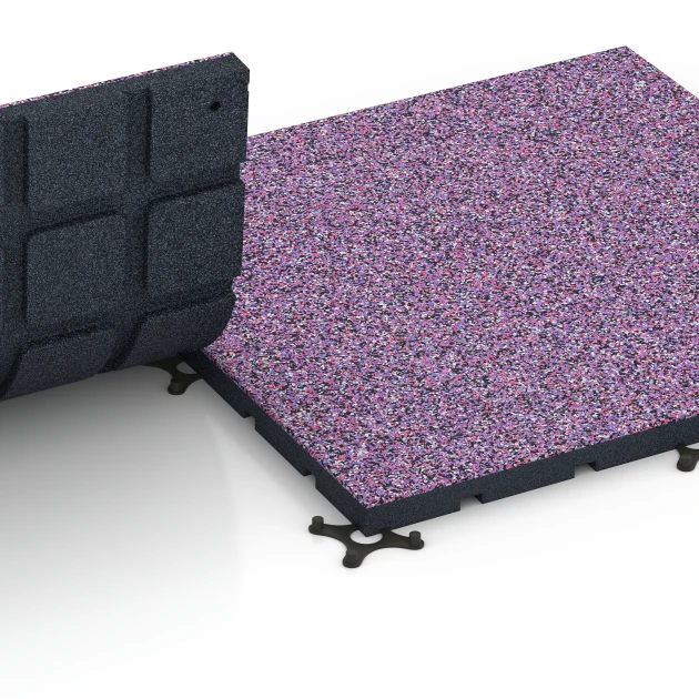Großaufnahme vom Verbindungssystem von WARCO-Boden 7137 - Sportovní podlaha pro venkovní fitness im Farbdesign Levandule. Abmessungen 60 x 60 x 3 cm | 0,36 m².