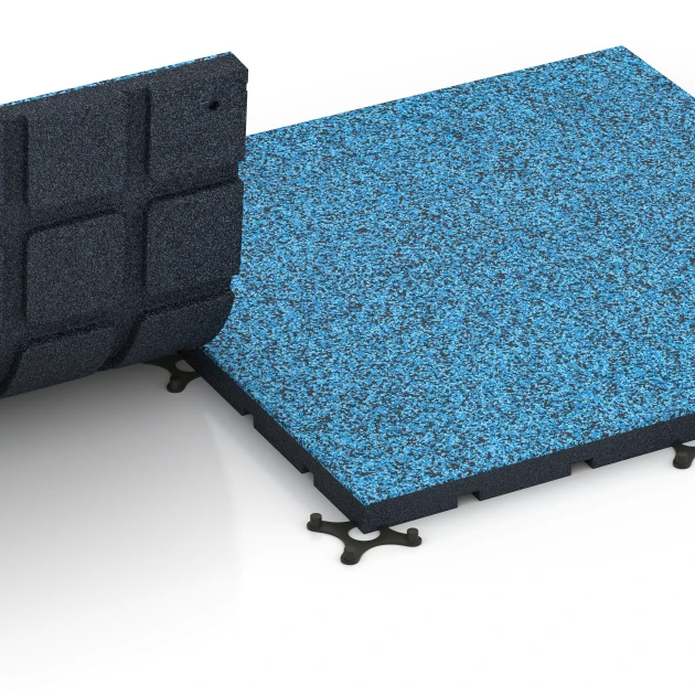Großaufnahme vom Verbindungssystem von WARCO-Boden 7139 - Sportovní podlaha pro venkovní fitness im Farbdesign Atlantik. Abmessungen 60 x 60 x 3 cm | 0,36 m².