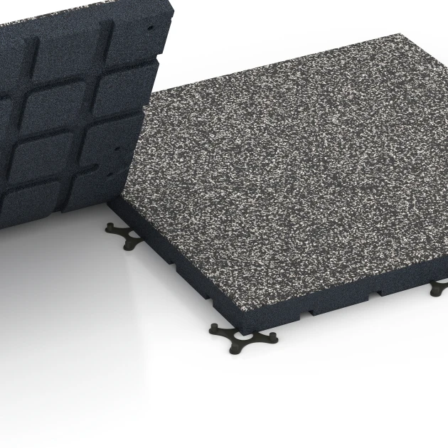 Großaufnahme vom Verbindungssystem von WARCO-Boden 7141 - Sportovní podlaha pro venkovní fitness im Farbdesign Tmavě šedá žula. Abmessungen 60 x 60 x 4 cm | 0,36 m².