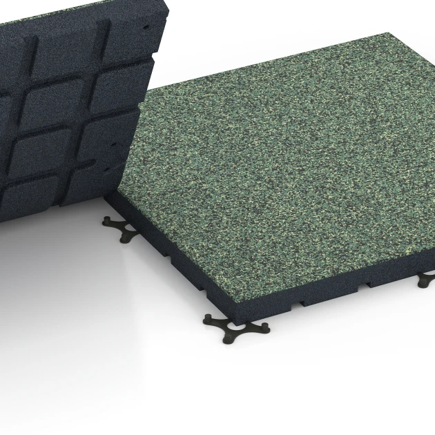 Großaufnahme vom Verbindungssystem von WARCO-Boden 7143 - Sportovní podlaha pro venkovní fitness im Farbdesign Anglický trávník. Abmessungen 60 x 60 x 4 cm | 0,36 m².