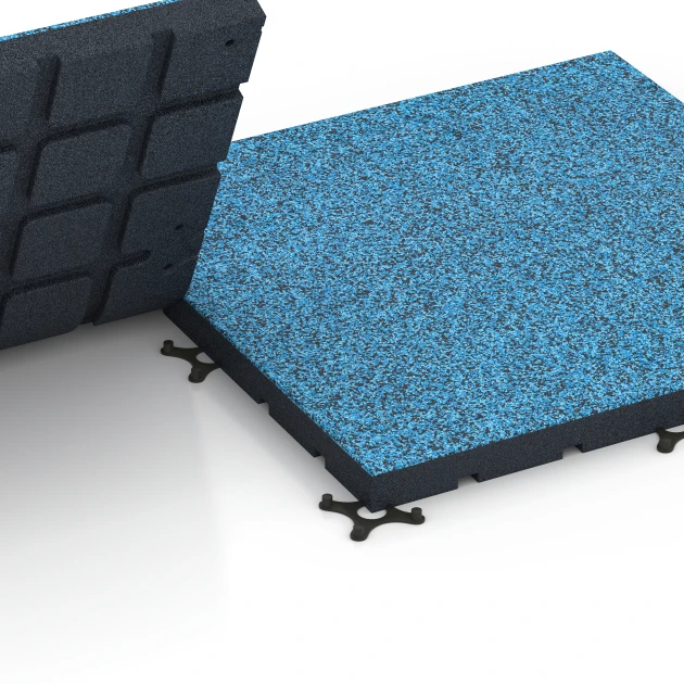 Großaufnahme vom Verbindungssystem von WARCO-Boden 7148 - Sportovní podlaha pro venkovní fitness im Farbdesign Atlantik. Abmessungen 60 x 60 x 4 cm | 0,36 m².