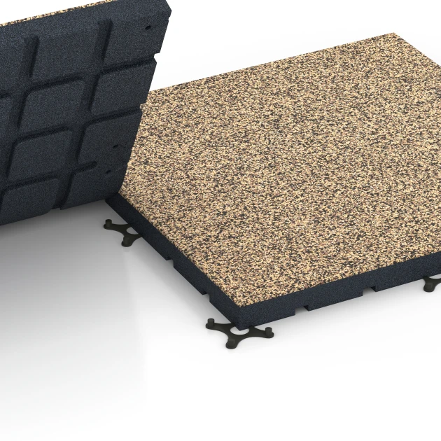 Großaufnahme vom Verbindungssystem von WARCO-Boden 7149 - Sportovní podlaha pro venkovní fitness im Farbdesign Ratan. Abmessungen 60 x 60 x 4 cm | 0,36 m².