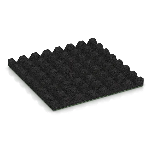 Aufsicht auf die Unterseite, also die Bodenseite von WARCO-Formteil 5538 - Bezpečnostní dlaždice na dětské hřiště 4,5 cm - EN 1177 ≤ 135 cm im Format 500 x 500 x 45 mm.