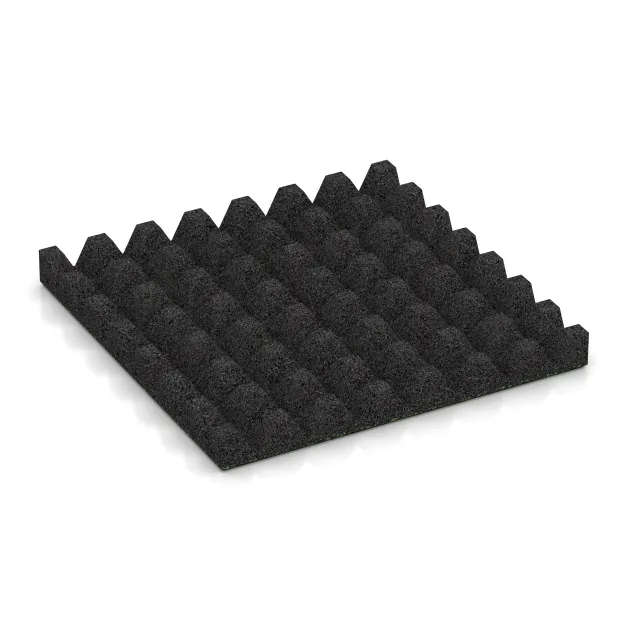 Aufsicht auf die Unterseite, also die Bodenseite von WARCO-Formteil 5577 - Bezpečnostní dlaždice na dětské hřiště 5 cm - EN 1177 ≤ 145 cm im Format 500 x 500 x 50 mm.
