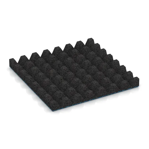Aufsicht auf die Unterseite, also die Bodenseite von WARCO-Formteil 5583 - Bezpečnostní dlaždice na dětské hřiště 5 cm - EN 1177 ≤ 145 cm im Format 500 x 500 x 50 mm.
