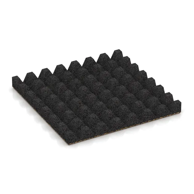 Aufsicht auf die Unterseite, also die Bodenseite von WARCO-Formteil 5586 - Bezpečnostní dlaždice na dětské hřiště 5 cm - EN 1177 ≤ 145 cm im Format 500 x 500 x 50 mm.