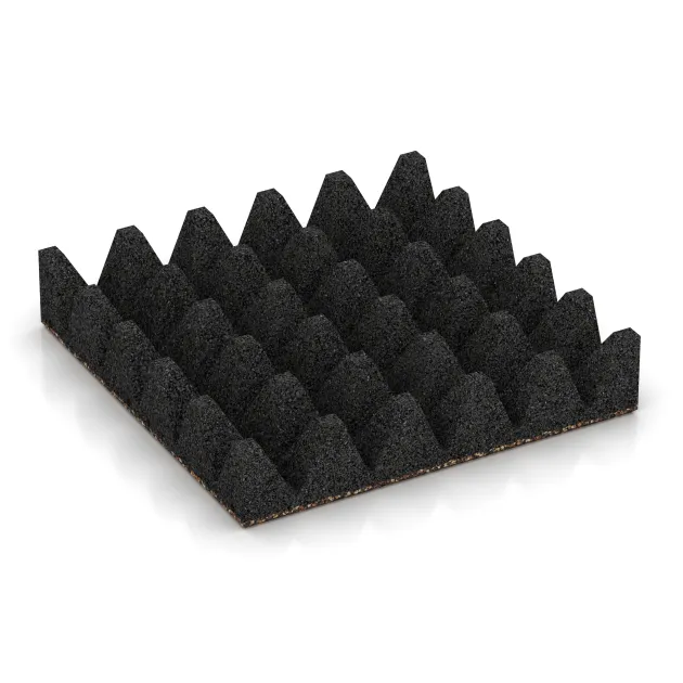 Aufsicht auf die Unterseite, also die Bodenseite von WARCO-Formteil 5648 - Bezpečnostní dlaždice na dětské hřiště 10 cm - EN 1177 ≤ 300 cm im Format 500 x 500 x 100 mm.