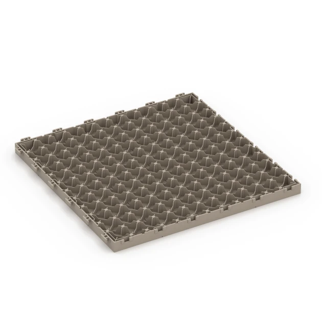 Aufsicht auf die Unterseite, also die Bodenseite von WARCO-Formteil 6238 - Panelový vzor – Terasové dlaždice im Format 38,5 x 38,5 x 2 cm.