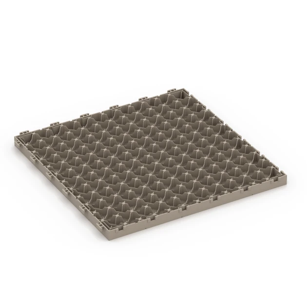 Aufsicht auf die Unterseite, also die Bodenseite von WARCO-Formteil 6331 - Blokový vzor – Terasové dlaždice im Format 38,5 x 38,5 x 2 cm.
