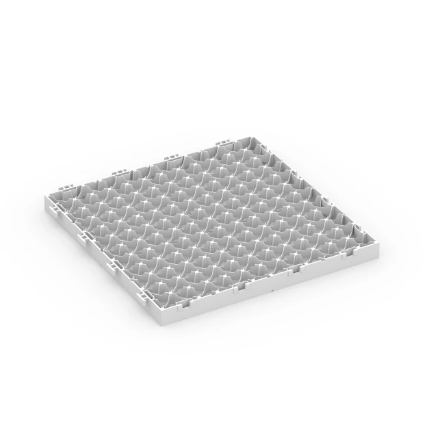 Aufsicht auf die Unterseite, also die Bodenseite von WARCO-Formteil 6353 - Mozaika – Terasové dlaždice im Format 30 x 30 x 2 cm.