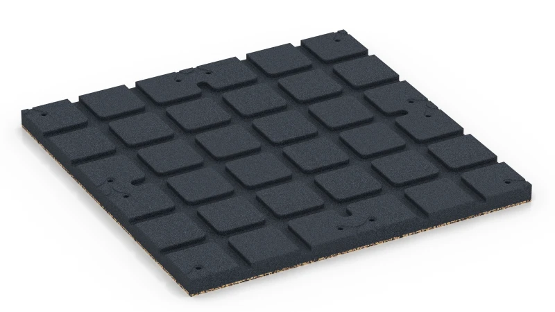 Čtvercové dosedací plochy s mělkými odvodňovacími drážkami