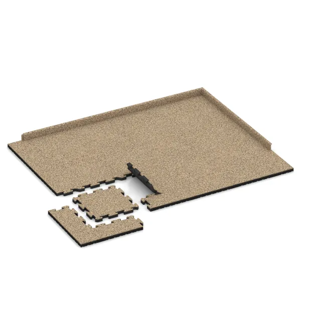 Typische Verlegung oder Einbausituation für den Artikel 5935 von WARCO - Vnitřní podlahová dlaždice puzzle, Farbton Travertin in der Abmessung 500 x 500 x 40 mm.