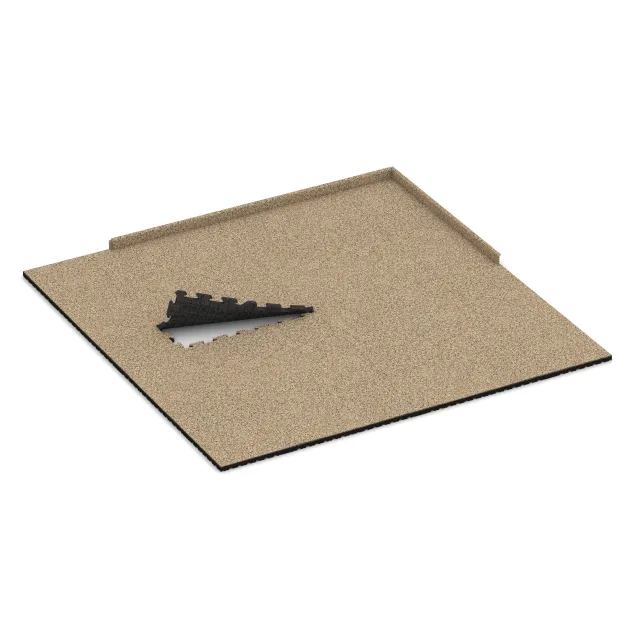 Typische Verlegung oder Einbausituation für den Artikel 5921 von WARCO - Vnitřní podlahová dlaždice puzzle, Farbton Travertin in der Abmessung 1000 x 1000 x 40 mm.