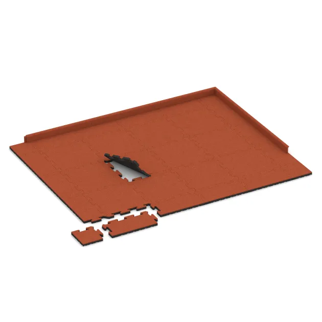 Typische Verlegung oder Einbausituation für den Artikel 5301 von WARCO - Puzzle dlaždice na dětské hřiště, Farbton Světle červenooranžová in der Abmessung 500 x 500 x 30 mm.